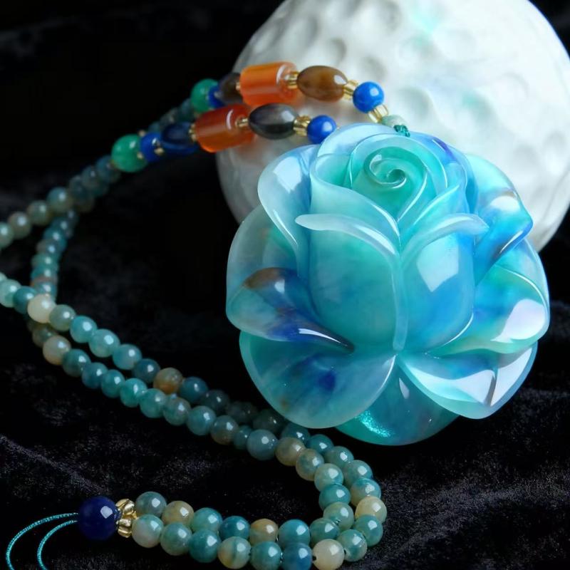 Versatile Rainbow Spotted Stone Carved Necklace Pendant Fortune Dragon Plaque Sweater Chain Fashion Jewelry Mother'S Day Gift