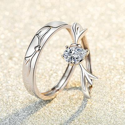 Nuovo 925 anelli di coppia placcati in argento per gli amanti anello di apertura regolabile con zircone cervo donna uomo anniversario festa regali accessori