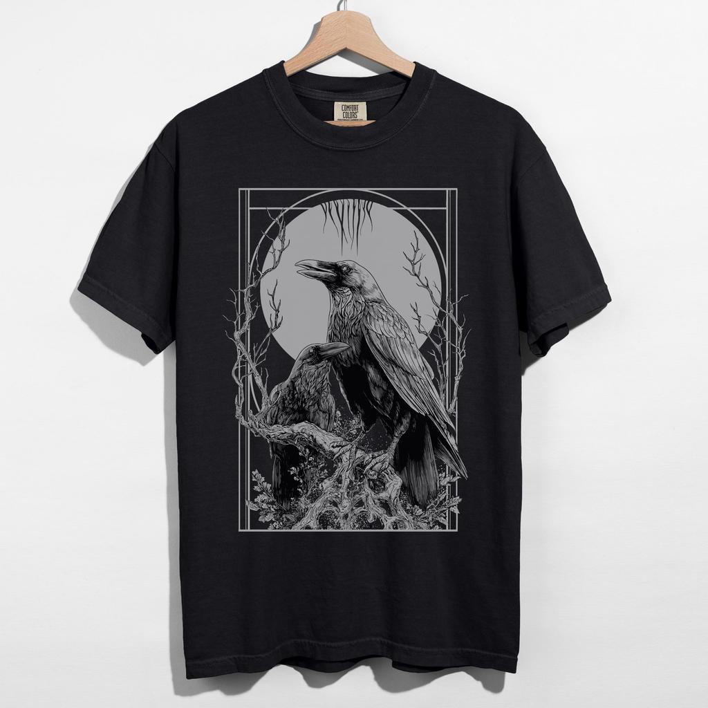 Unisex Raven Moon Gothic TShirt Occult Witchy Graphic Shirt Emo Goth Clothing Alternative Metal Graphic Tee Goth Gift for Him