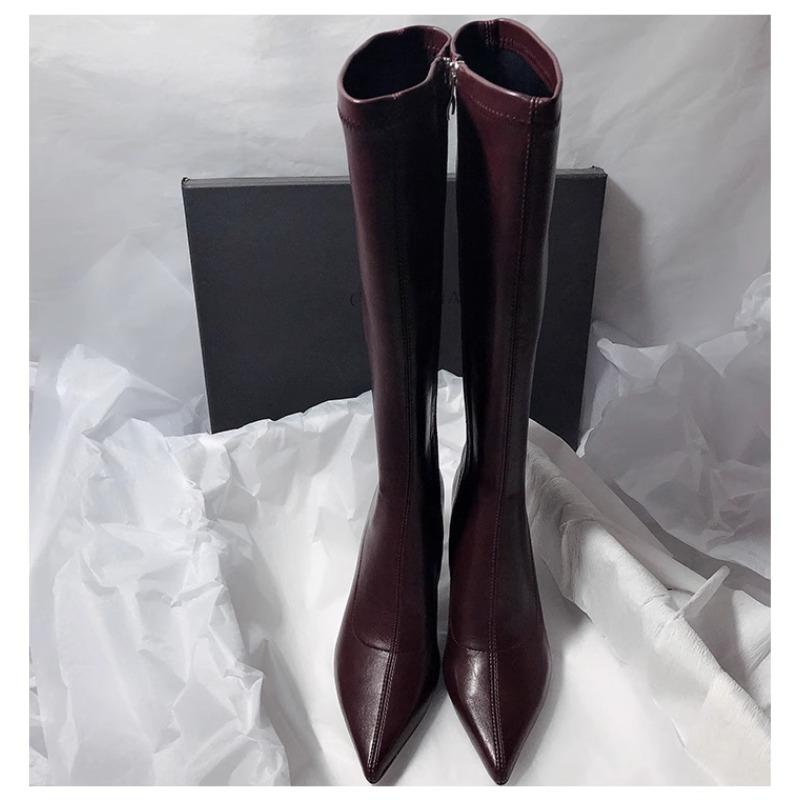 New Style Thin High Heel Women Boots Pointed Toe Women's High Tube Long Boots Zip Boots Mujer Solid Color Sexy Botas Mujer