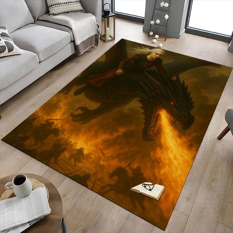 1pc Fire and Blood Office Carpet Chair Mats, Home Decor Mat Fantasy Theme Mat Durable Mat, Dragon Decor,Suitable for Fantasy Theme Lovers