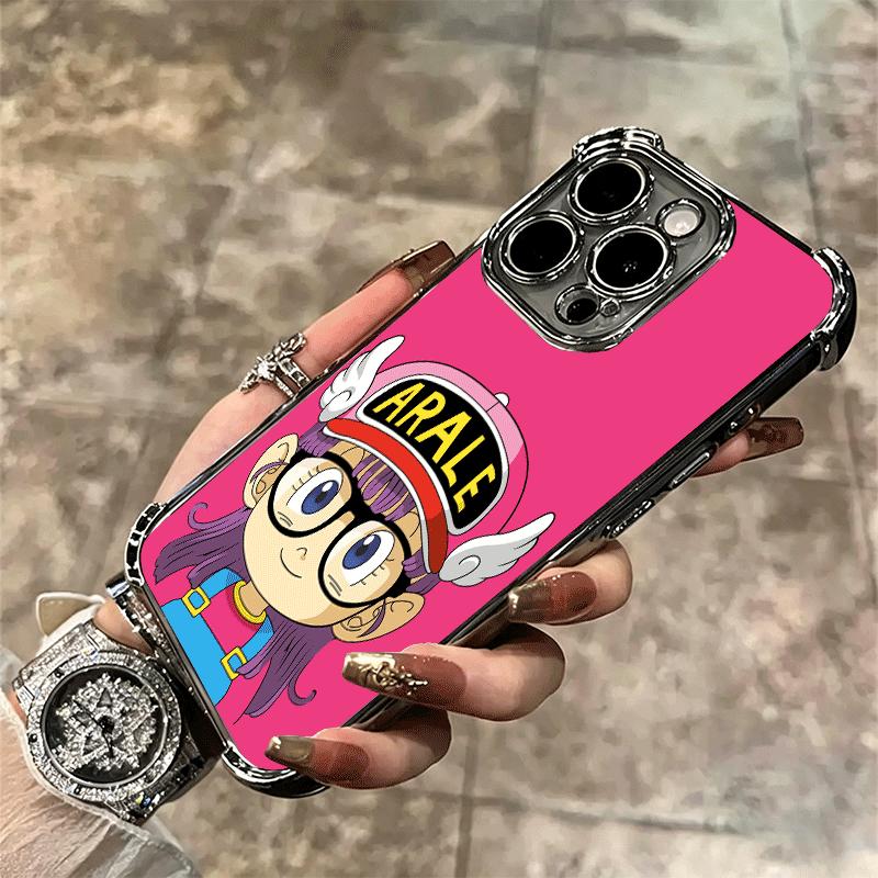 Arale S-Slump Anime Plating Phone Case For Iphone 16 17 Pro Max Air 16E 14 15 Plus 12 13 Mini Anti-Fall Airabag Cover