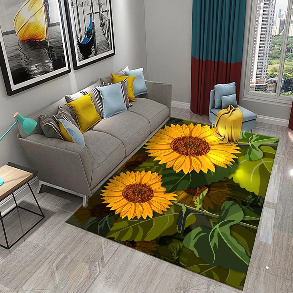3D Oil Painting Sunflower Carpet for Living Dining Room Bedroom Kitchen Van Gogh Sunflower Nursery Rug Floor Non Slip Area Rug