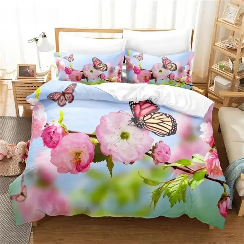 Colorful Butterfly Down Comforter Set Bedding Set 3-piece Duvet Cover Set