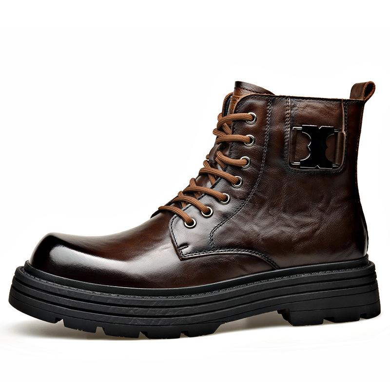 New Designer Genuine Leather Boots for Men Autumn Winter British Wool Motorcycle Boots Man Fashion Casual Platform Shoes Male