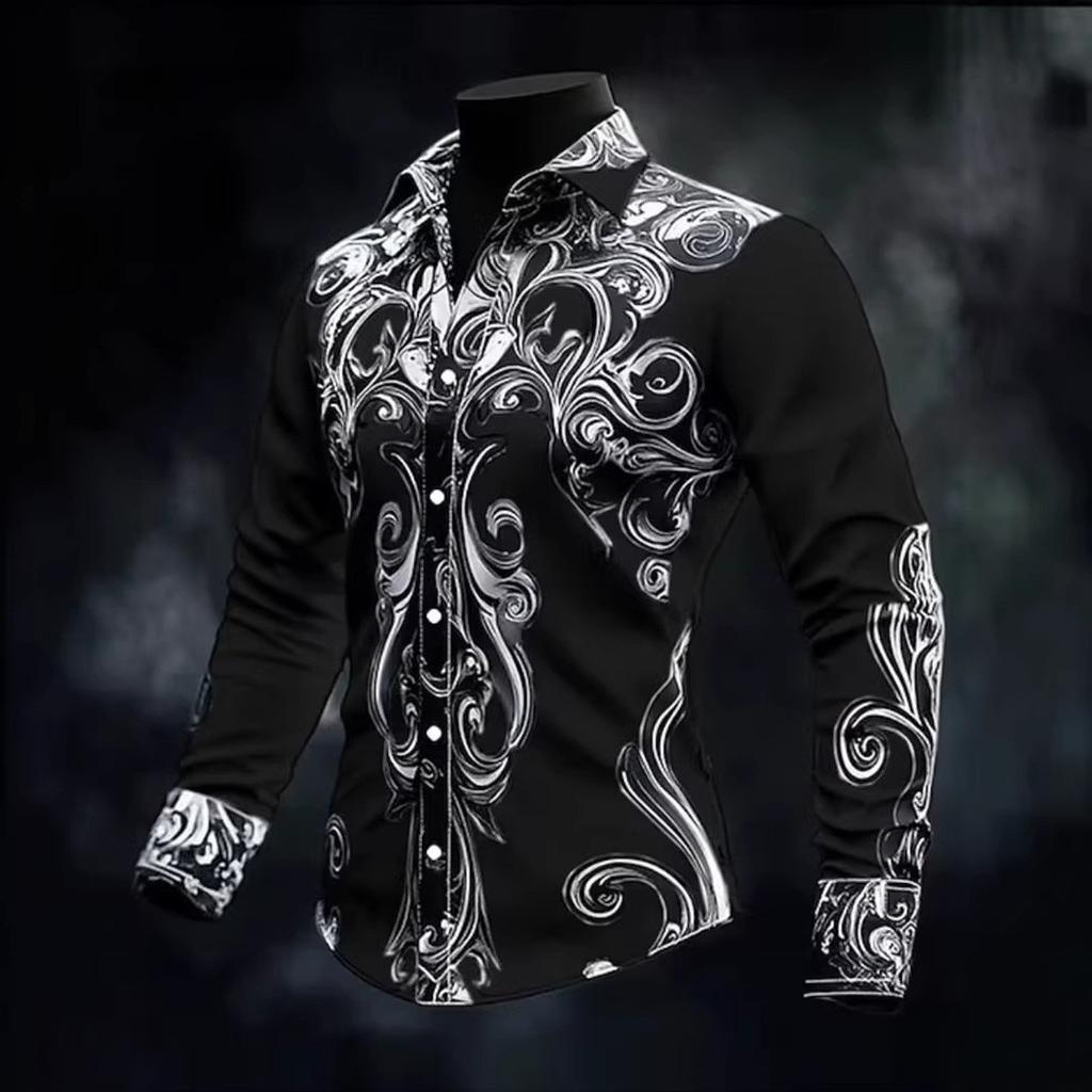 Neue Herrenbekleidung Frühling Herbst Mode Langarmhemd Herren Business Casual Printhemd Oberteile 100% Polyester