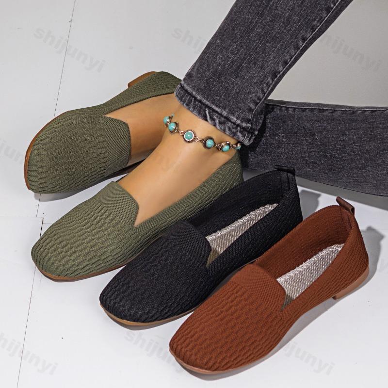Fashion Women Fly Weave Breathable Casual Single Shoes 2025 Autumn Retro Fashion Versatile Comfortable Slip on Shallow Mouth Flat Shoes