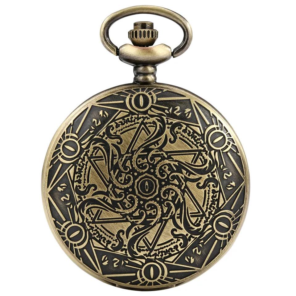 Libang Quartz Movement Pocket Watch Half Hunter Pendant Eye Cthulhu Antique Male Female Students' Lovecraft Mythological Symbol