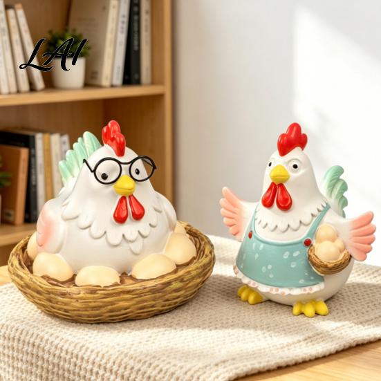 Weatherproof Resin Garden Decor Cartoon Hen Statue with Eggs Pastoral Style Figurine for Handmade Farmhouse Kitchen Ornaments Yard Patio Decor