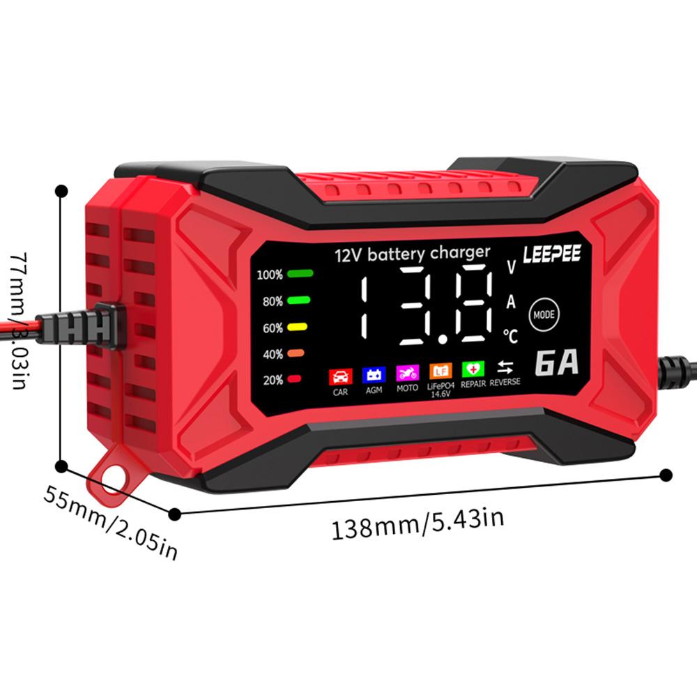 Digital LCD Display 2025 Car Battery Charger Voltage Temperature Detection 12V 6A Intelligent Pulse Repair SUV Motorcycle Truck Overvoltage Protection