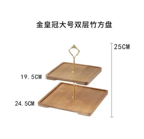 Natural Bamboo Tray Creative Double Layer Fruit Bread Plate Living Room Household Tableware Afternoon Tea Snack Cake Stand