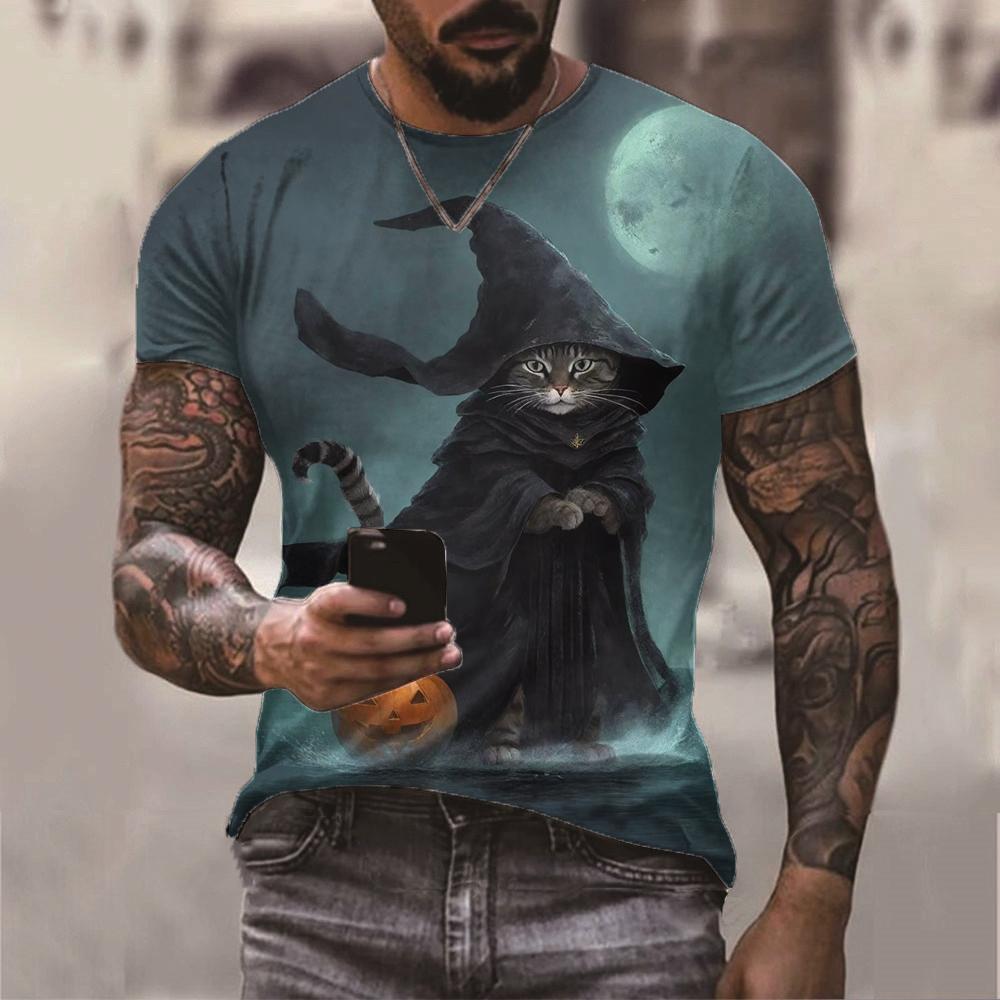 

Men s Cat Graphic Print Short Sleeve Crew Neck Tee, Men s Clothing For Summer Soft Slight Stretch Polyester Blend Fabric 4XL