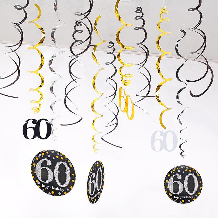 Birthday Party Spiral Hanging Decorations Set - 12 Pieces for 30th, 40th, 50th, 60th Celebrations
