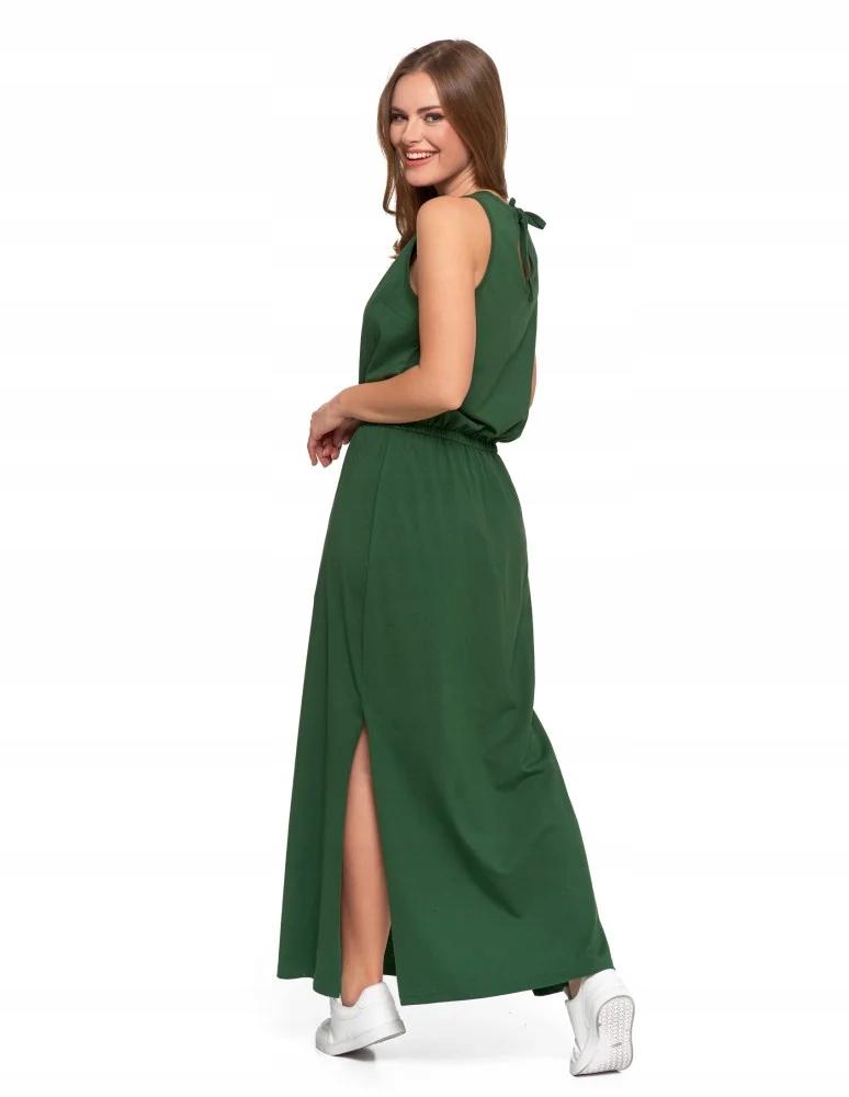 Women's Maxi Cotton Dress Comfortable with Side Slit Loose MORAJ L GREEN