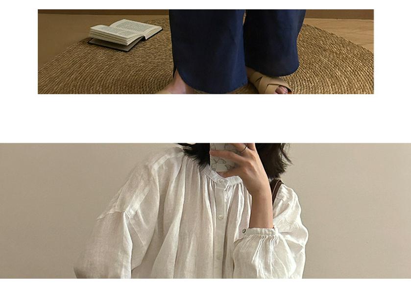 Spring/Summer 2026 Artistic Loose-Fit Plus Size Women's Linen Shirt with Pleated Stand Collar and Long Sleeves