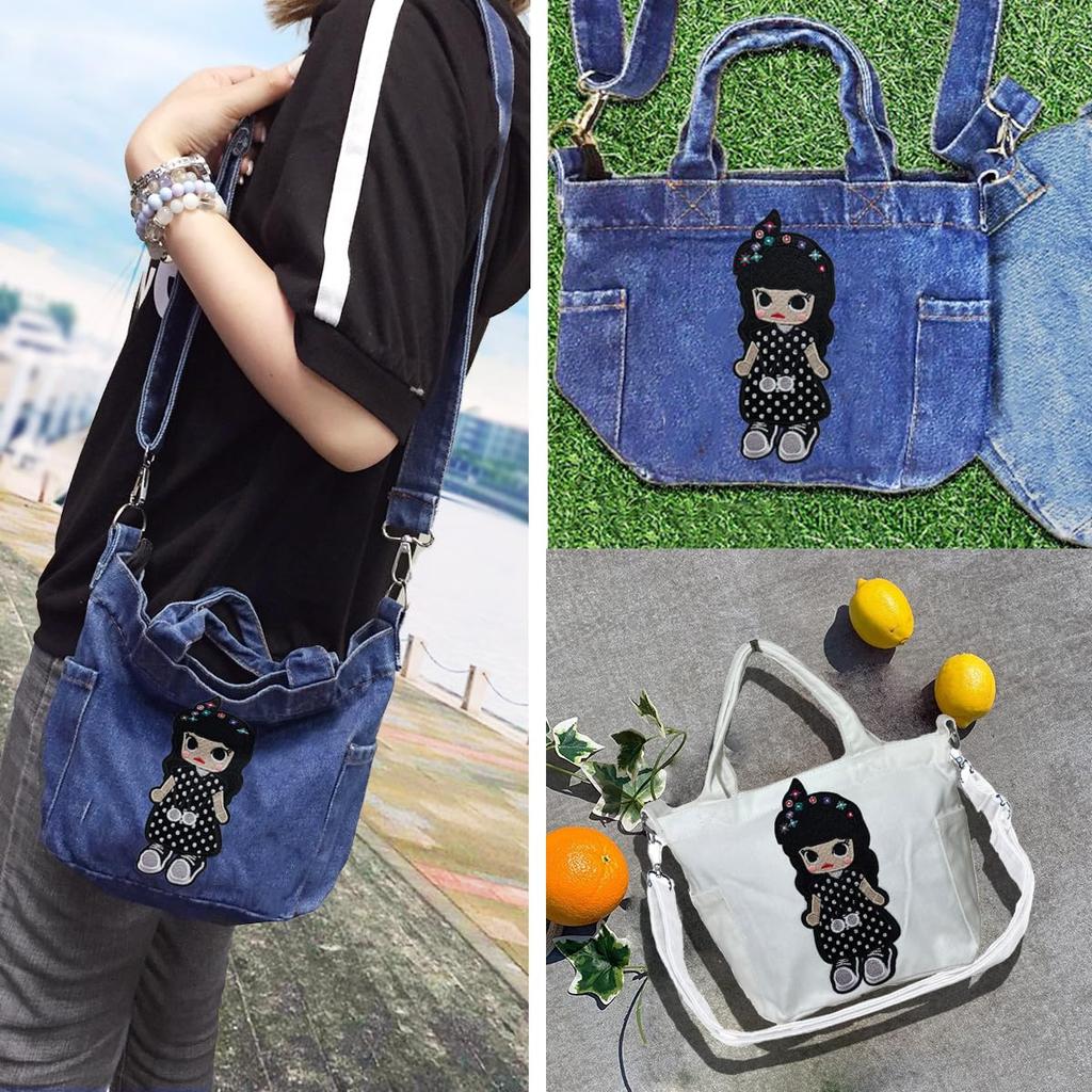 DIVA Rose Women's Denim Bag, 2-Way Small Shoulder Bag, Crossbody Bag, Cute and Stylish Tote Bag, Dot Girl Denim (Light Blue)