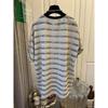 Striped Jacquard Short-sleeved T-shirt Women's Summer Loose High-end Temperament Mid-length Top Trendy