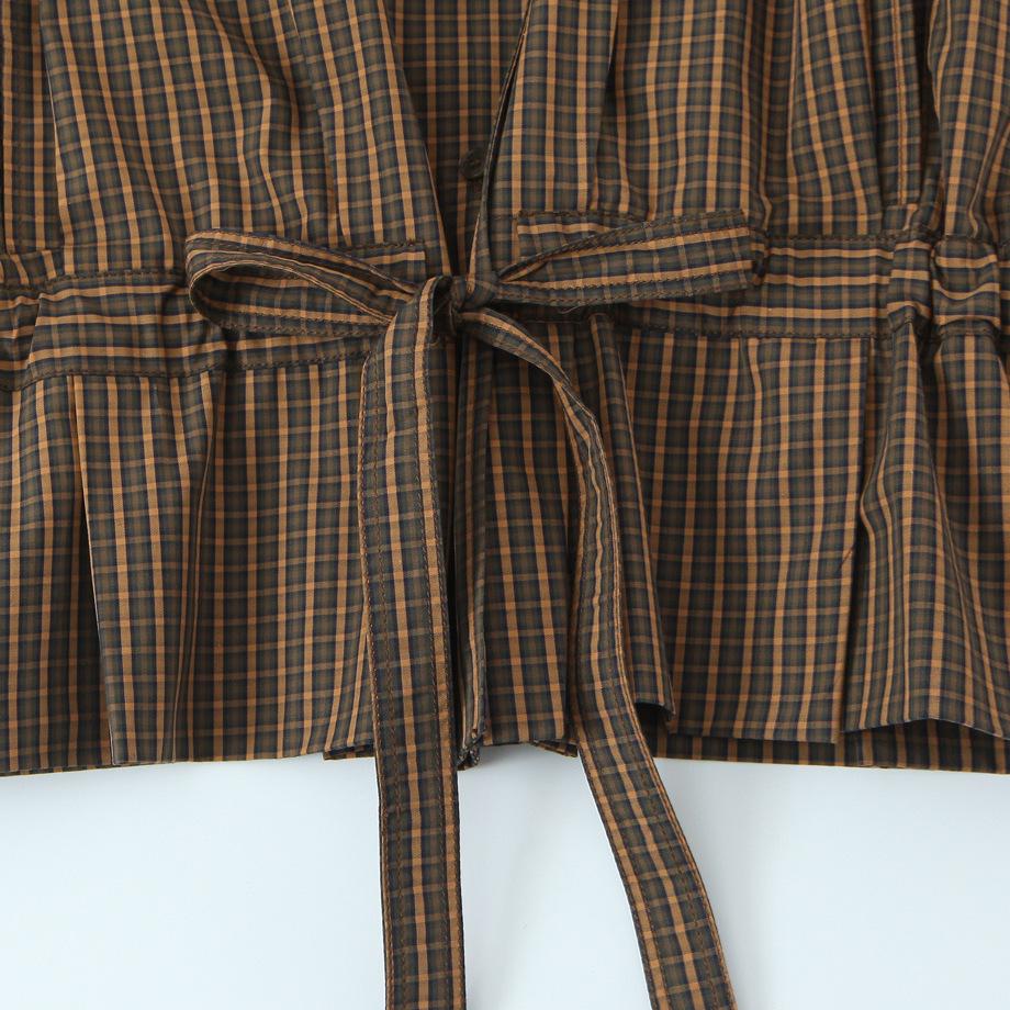 TAOP&ZA Women's 2026 Spring Bow Collar Plaid Cotton Shirt, ZW Series