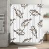 Vintage Fish Print Shower Curtain Waterproof Fabric Decorative Room Accessory For Bathroom (White)