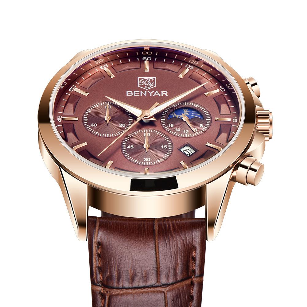 Watch Men'S Quartz Watch Multifunctional Timing Fashion Waterproof Luminous Leather Trendy Men'S Watch 5160