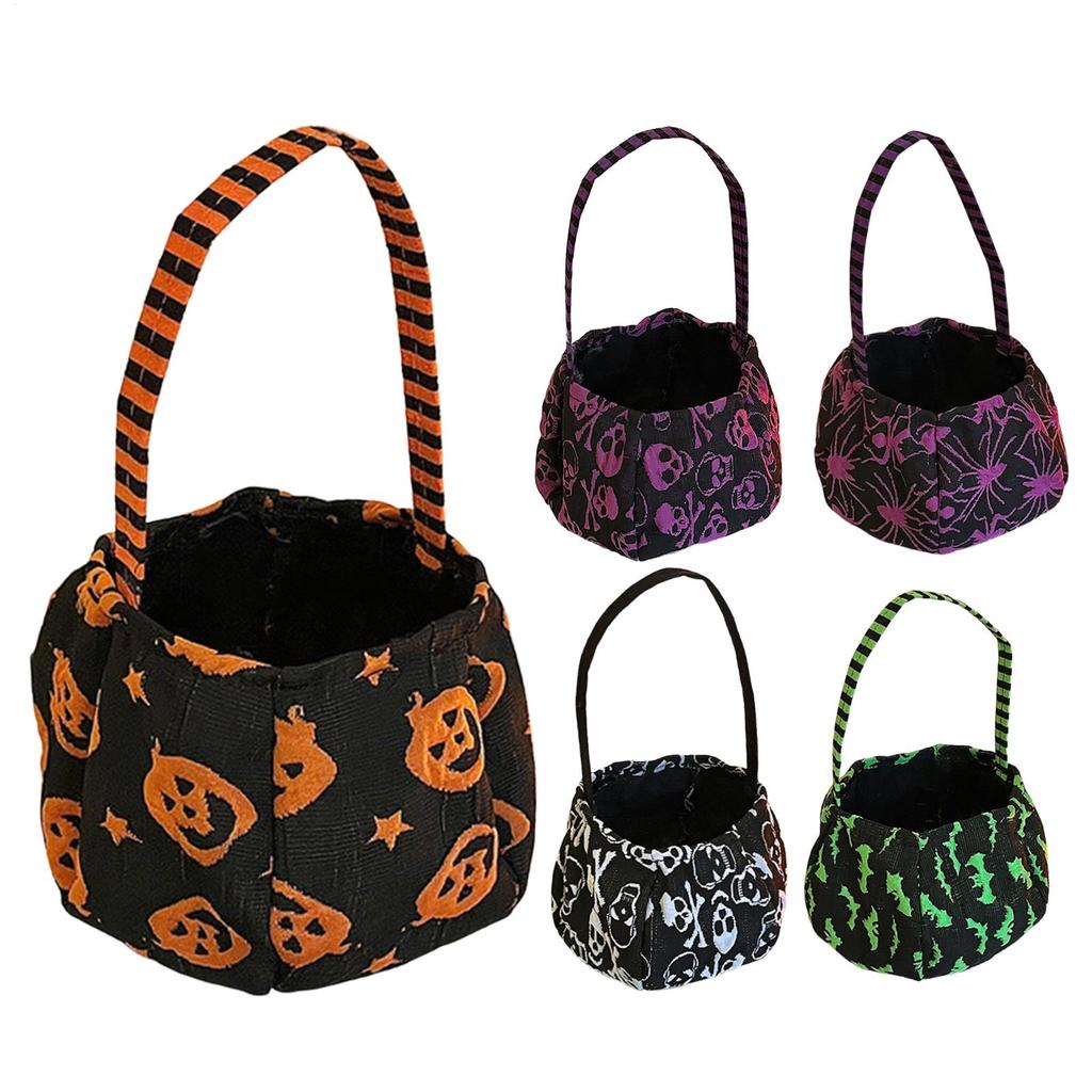 Halloween Candy Bag  Pumpkin Boo Trick or Treat Portable Candy Bag Tote Bucket Basket Kids Play Bags Holiday Storage Bags