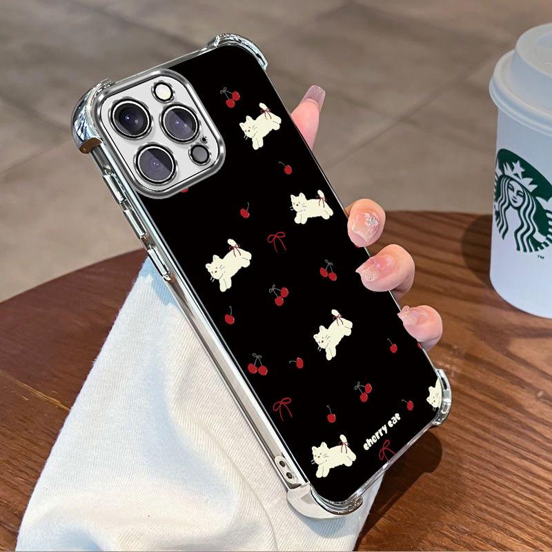 Cherry cat apple 17promax black mobile phone case iphone12 airbag anti-drop 16 non-yellowing protective case