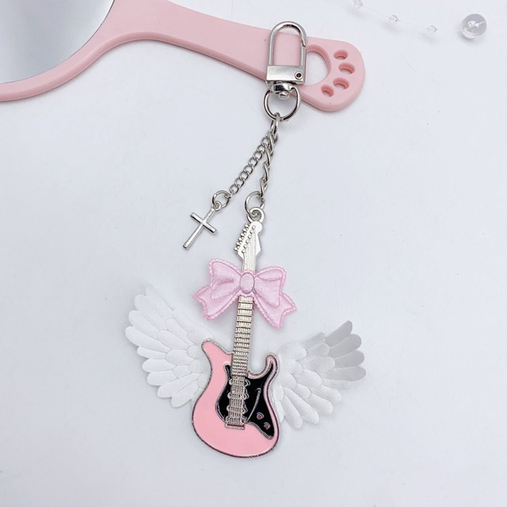 Bow Pink Guitar Phone Chain Guitar Cell Phone Strap Jewelry Gift Mobile Phone Lanyard  Phone Charm