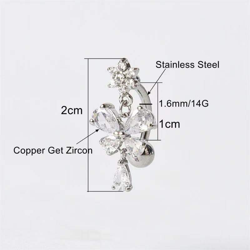 Sparkling Zircon Belly Button Rings Butterfly Heart Navel Piercing Ring For Women Body Jewelry Accessories