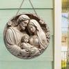 Holy Family Round Wooden Hanging Sign, 2D Flat Wooden Religious Wall Decor, Christian Faith Home Ornament