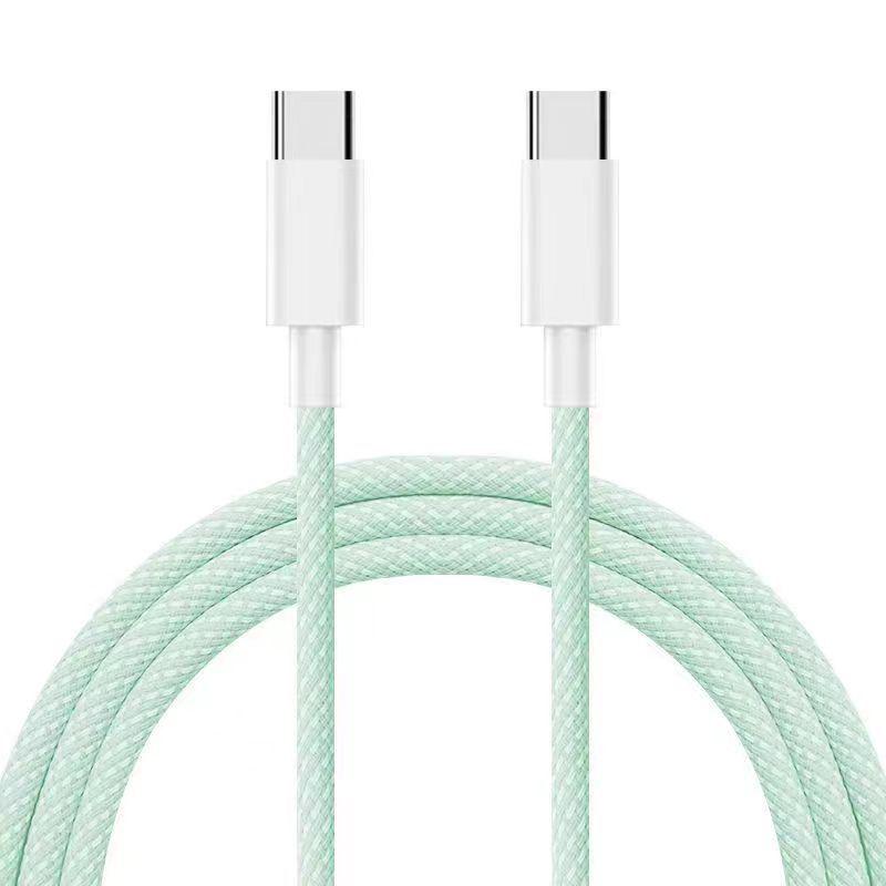 Compatible Apple 15/16 Macaron Dual Type-C Colorful Braided Fast Charging Cable for Phone & Tablet