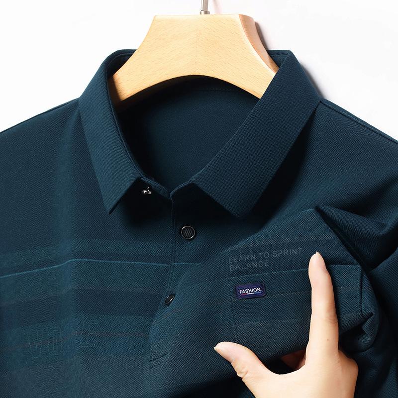 Middle-Aged Men'S Long-Sleeved T-Shirt Spring And Autumn Lapel Top Dad'S Bottoming Polo Shirt Real Pocket Autumn Clothes