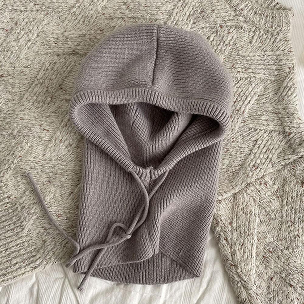 

Knitted Hooded Hat for Women Winter Neck Cover Balaclava Hats Beanies Outdoor Warm woolen Drawstring Caps One-piece Beanies