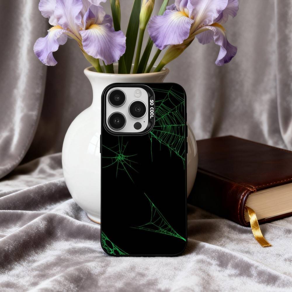S-Spider W-web P-pattern Phone Case For iPhone17,16,15,14,13,12,11 Plus,Pro Max Candy Silver Plated Inside Cover