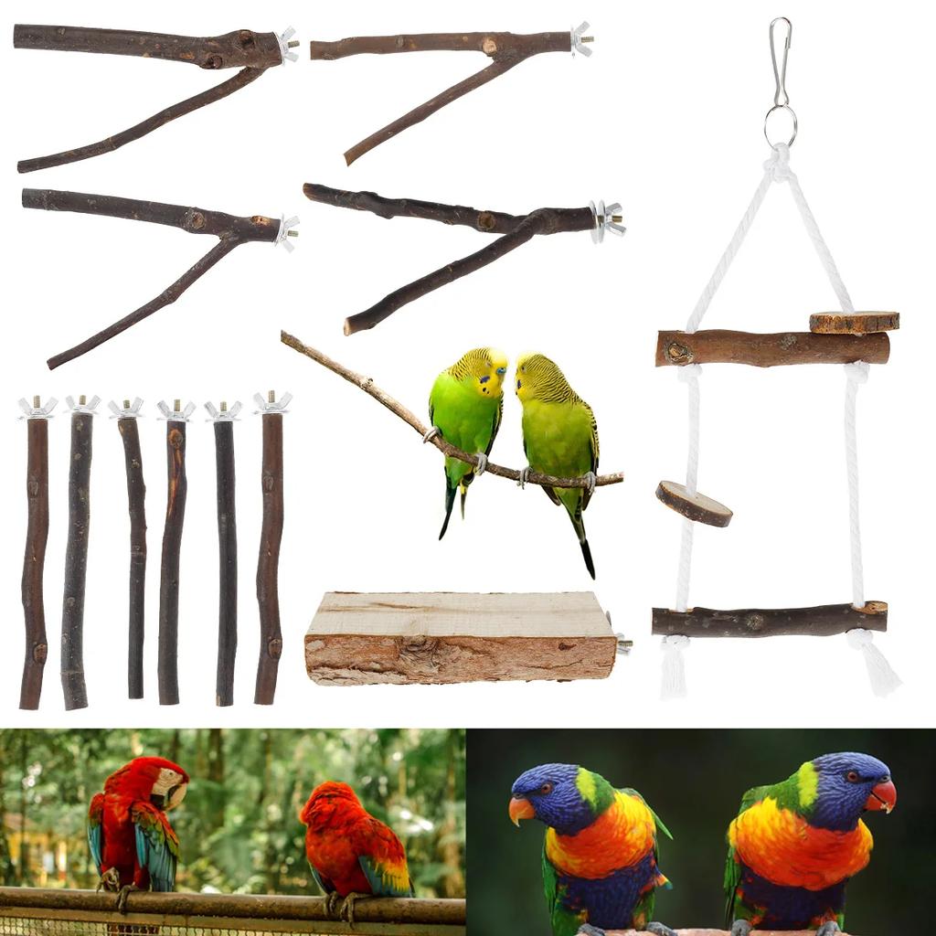 2/10pcs Natural Wood Bird Standing for Parrot Bird Perches Stick Parrot Stand Platform Wooden Exercise Climbing Paw Grinding