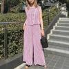 ZANZEA Women Sleeveless Vest Tops and Pants Casual Stripe Print Two Piece Suit Sets