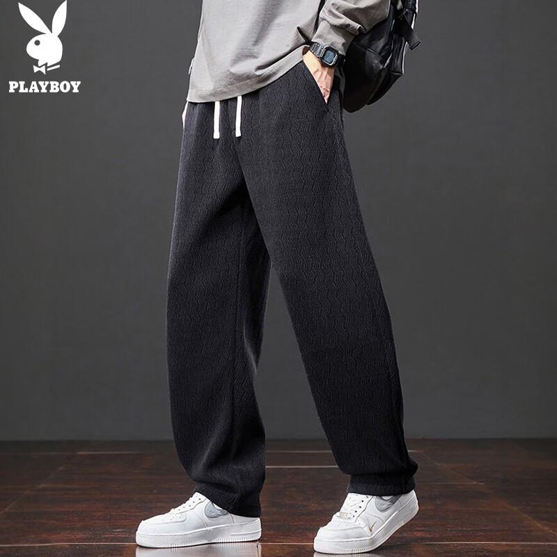 PLAYBOY Men's Loose Straight Leg Curved Hem Sweatpants