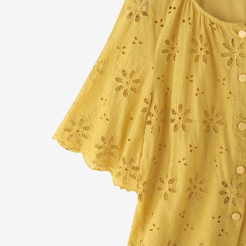 ZANZEA Women Casual Round Neck Lace Crochet Patchwork Half Sleeve Blouse