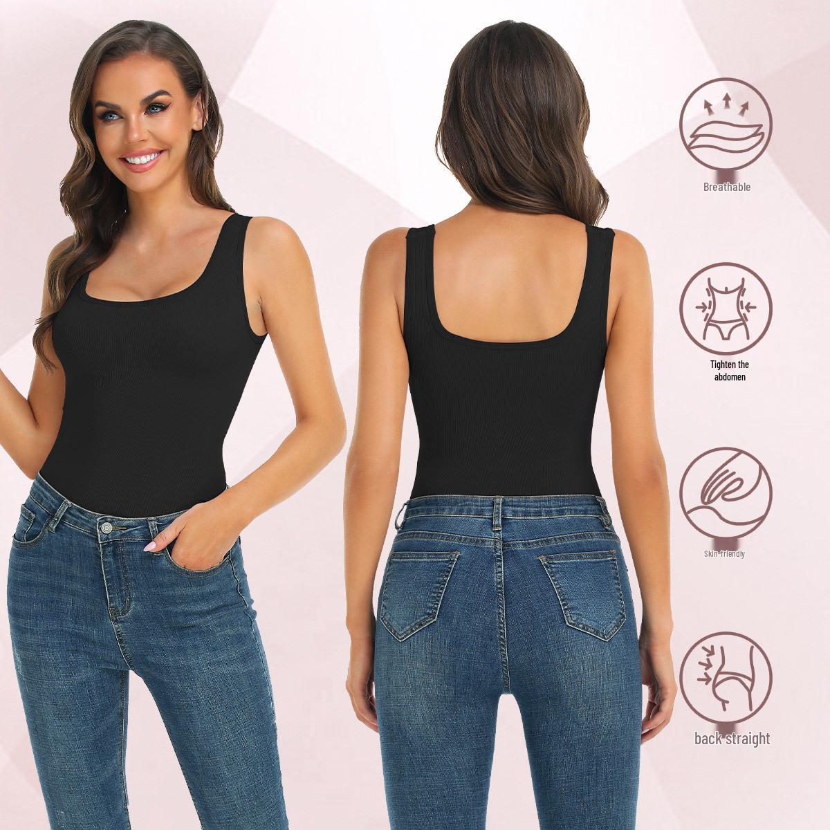 

Летняя многоцветная спортивная майка в рубчик с квадратным вырезом для йоги XL/2XL