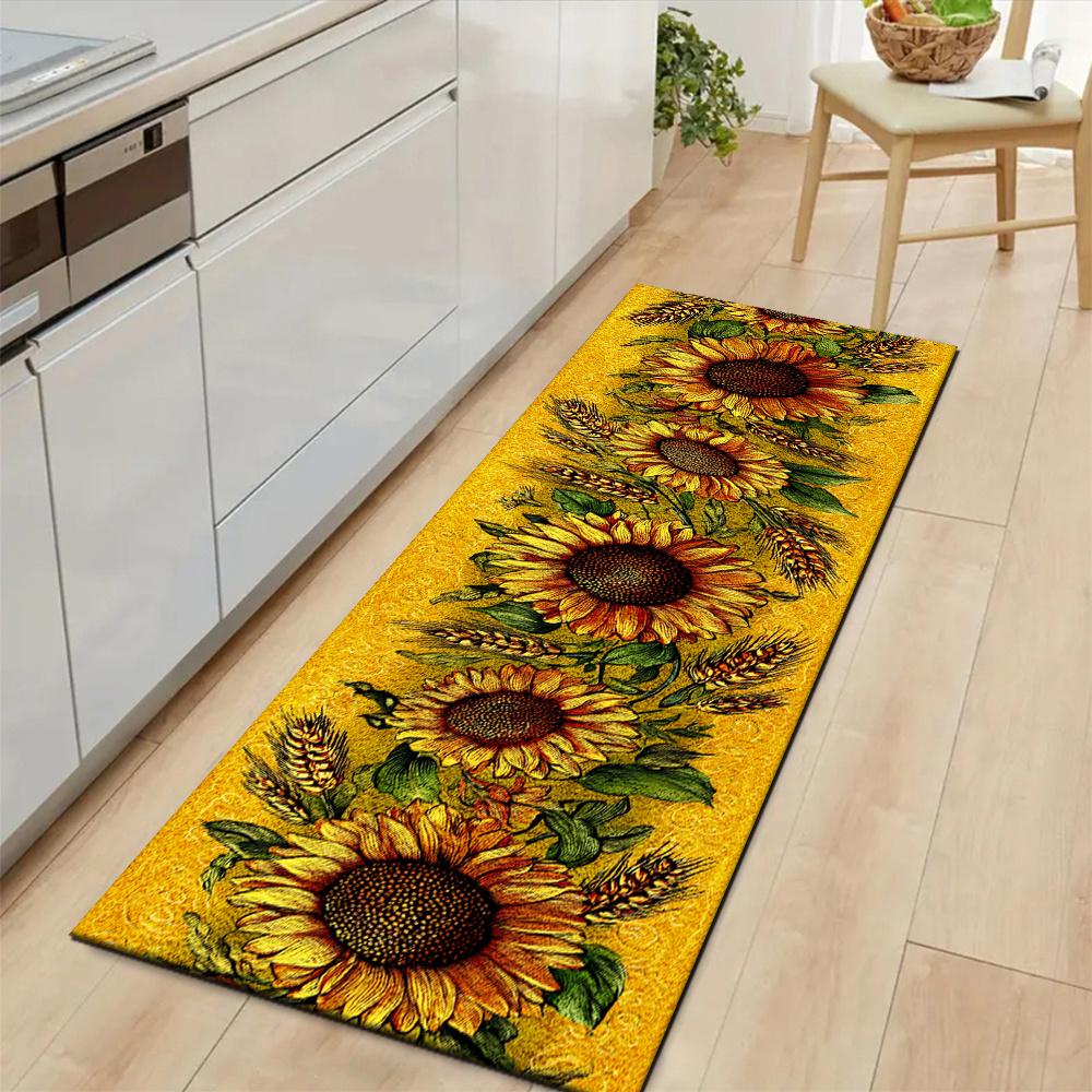 1Pcs Sunflower & Wheat Non-Slip Washable Area Rug Runner for Entryway, Living Room, Bedroom & Patio