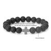 Black Matte Stone Cross Bracelet - 10MM Glass Beaded Design