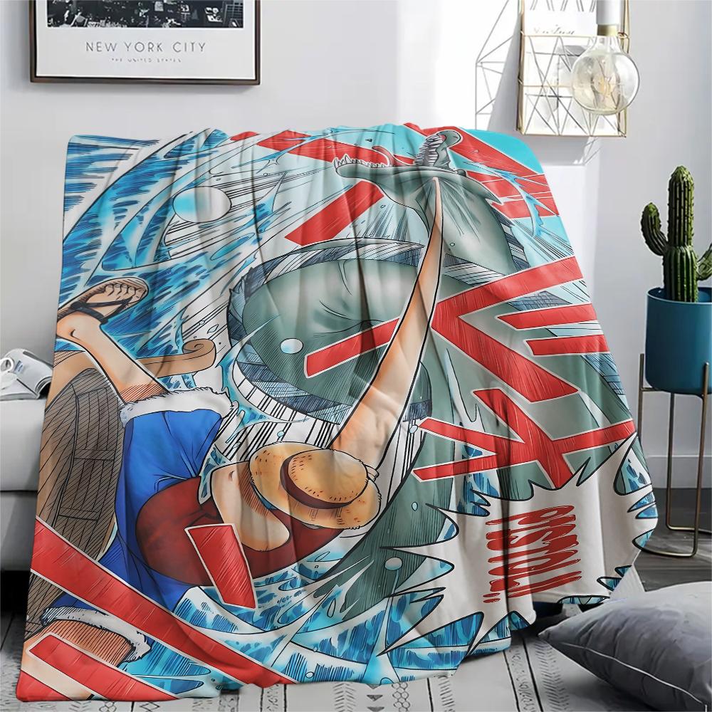 Flanelová deka s potiskem postaviček z One Piece, Vysoká kvalita, Pohodlná pro všechna roční období, Domácí dekorace, Teplo a pohodlí, Perfektní jako vánoční dárky
