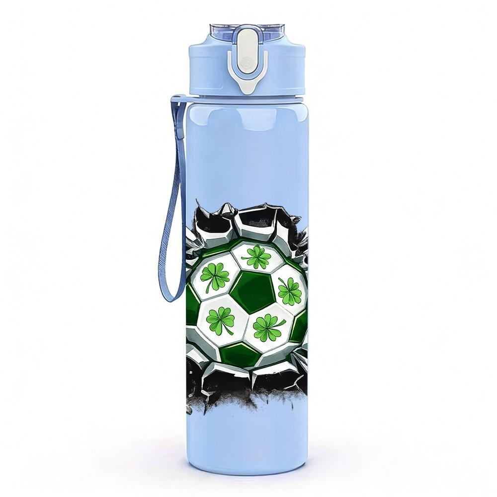 1PC Soccer Ball Cracked Graffiti Print 750ml Color Plastic Sports Water Bottle Leakproof Flip Straw Lid Suitable for Sports Office Home Use