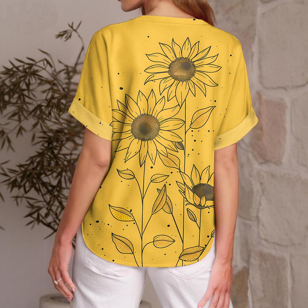 Modisches lässiges vielseitiges Damen-Sommer-Kurzarm-Oberteil mit Blumenprint, schmal geschnitten