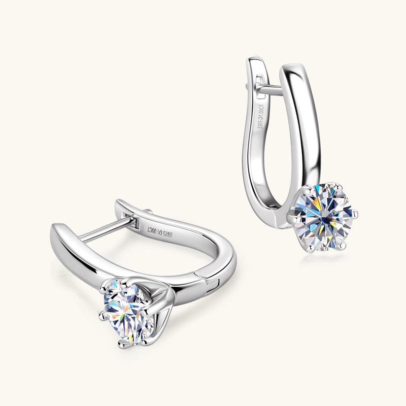 Silvere Glam Best-selling, Fashionable And Versatile Classic Six-prong Moissanite Earrings With Ear Buckles And Simple Silver Earrings