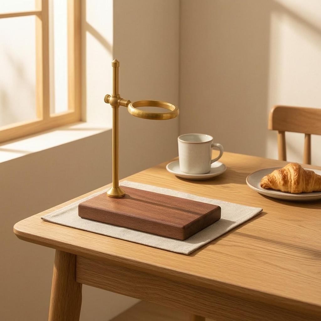 Adjustable Pour-Brew Stand with Wood Base Non-Slip Pour-over Coffee Strainer