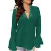 Damesmode V-hals Pailletten Effen Kleur Ruches Lange Mouw Shirt Top