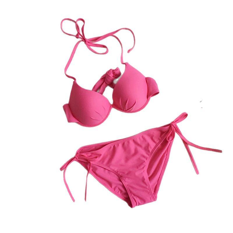 Women's Sexy Solid Color Two-Piece Bikini with Steel Support - Fashionable and Sweet for Vacations