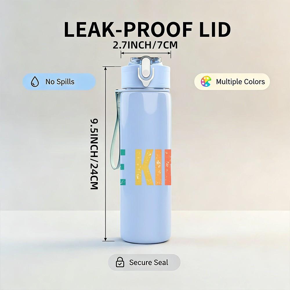 1PC Be Kind Multicolor Retro Letter Print 750ml Color Plastic Sports Water Bottle Leakproof Flip Straw Lid Suitable for Sports Office Home Use