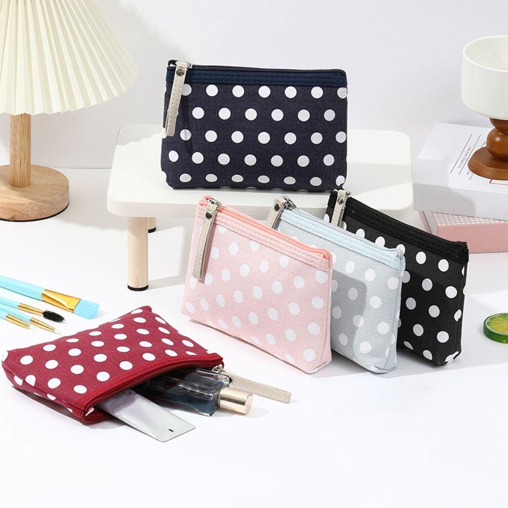 Korean Style Canvas Dot Makeup Bag Portable Skincare Storage Cosmetic Bag Simple Travel Storage Bag Daily Storage