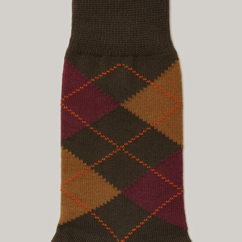 OWN FEATURE COLOUR.OFC Argyle Socks (khaki brown)